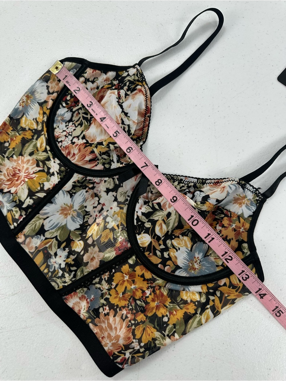 ROMWE Fairycore Floral Mesh Corset Bustier Crop Top Boned Underwire Whimsigoth M - Picture 4 of 9